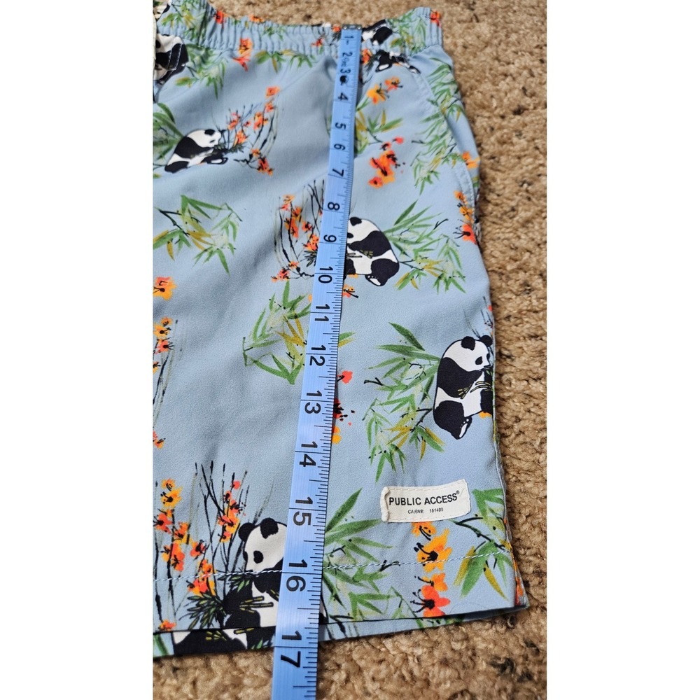 Public Access Mens Panda Bamboo Print Swim Trunks Light Blue Medium 36" Shorts - Picture 8 of 9